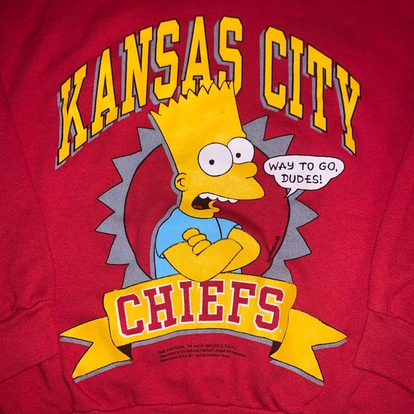 Vintage 1990 Kansas City Chiefs Bart Simpson Crewneck Sweater NFL - Picture 2 of 5